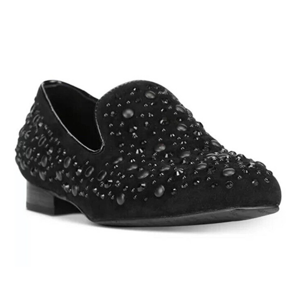 Donald PLINER "LYNNSP" CRYSTAL STUDDED LOAFER BLACK SUEDE‎ LEATHER /SZ 6 M NEW